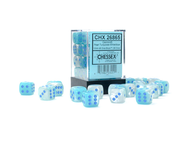 Gemini Pearl Turquoise White/Blue Luminary 12mm D6