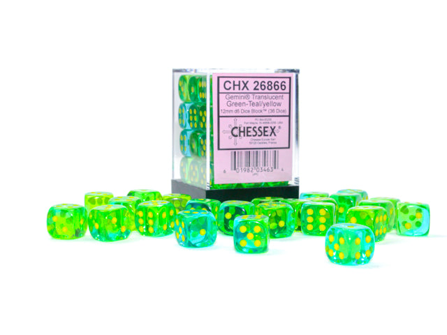 Gemini Translucent Green-Teal/ Yellow 12mm D6