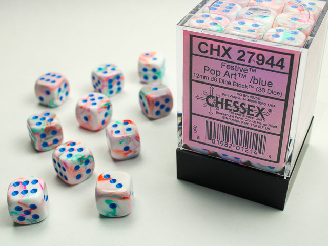 Chessex Festive Pop-Art/Blue 12mm Dice Set
