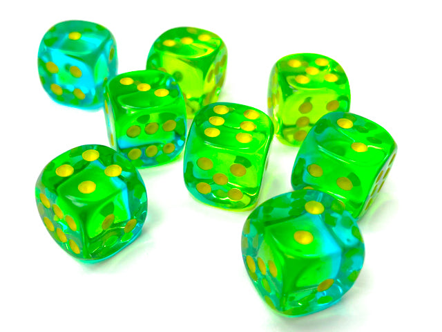 Gemini Translucent Green-Teal/ Yellow 12mm D6