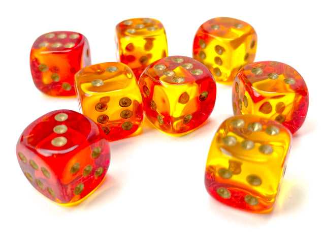 Gemini Translucent Red-Yellow/ Gold 12mm D6